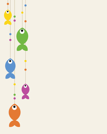Cute background illustration with colorful fishes hanging のイラスト素材