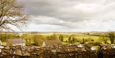 View of the green fields of Ireland from historic Tara Hill. の写真素材