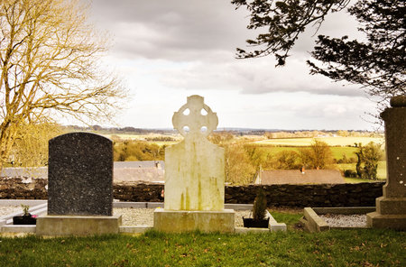 Mystic Ireland - view over the old graveyard on top of sacred Tara Hill (Teamhair na Ri - Hill of the Kings). の写真素材