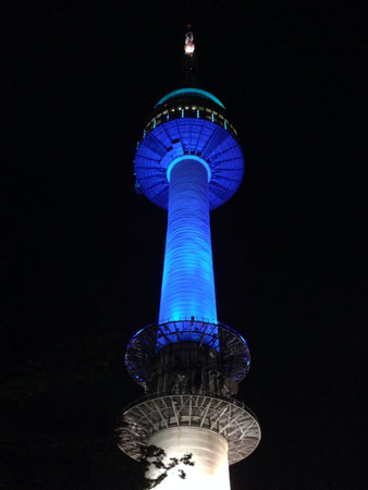 Seoul Tower illuminated by blue light