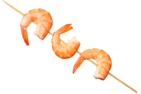 shrimps skewers isolated on a white background. top viewの写真素材