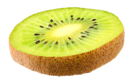 Slices kiwi fruit isolated on white backgroundの写真素材