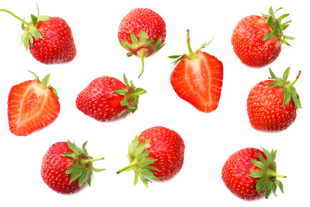 Strawberry with slices isolated on white background. top viewの写真素材