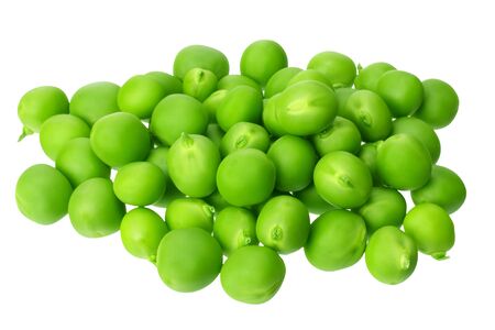 fresh green peas isolated on a white backgroundの写真素材