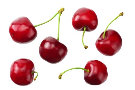 red cherry isolated on a white background. Top viewの写真素材