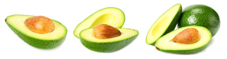 avocado collection. fresh avocado with slices isolated a on white background