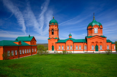 The stone church on Kulikovo Field in the nearby settlement of Monastyrshchino, Russia. According to...