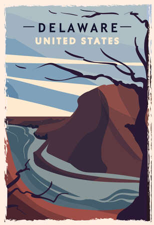 Delaware retro poster. USA Delaware travel vector illustration. United States of America greeting card.のイラスト素材