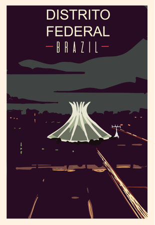 Distrito Federal retro poster. Distrito-Federal travel illustration. States of Brazil greeting card.のイラスト素材