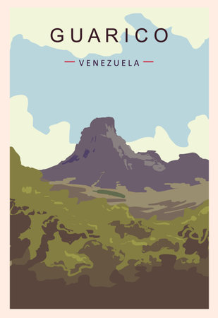 Guarico retro poster. Guarico travel illustration. States of Venezuela greeting card.のイラスト素材