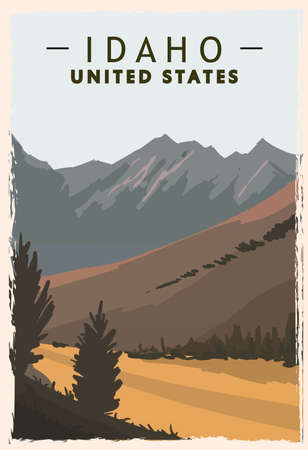 Idaho retro poster. USA Idaho travel illustration. United States of America greeting card. vector illustration.のイラスト素材