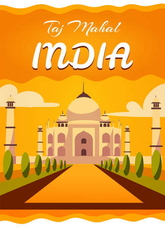 India Taj Mahal retro poster. India vector illustration. Travel greeting card.のイラスト素材