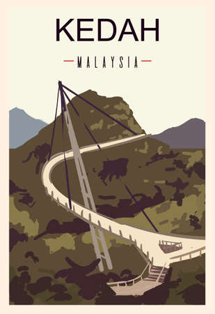 Kedah retro poster. Kedah travel illustration. States of Malaysia greeting card.のイラスト素材
