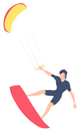 Kitesurfer isolated on white background, kitesurfing flat vector illustrationのイラスト素材