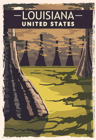 Louisiana retro poster. USA Louisiana travel illustration. United States of America greeting card. vector illustration.のイラスト素材