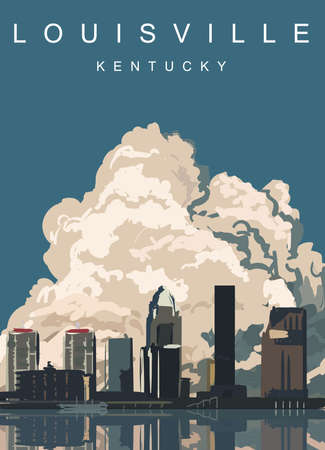 Louisville modern vector poster. Louisville, Kentucky landscape illustration. Top 30 most populated cities of the USA.のイラスト素材