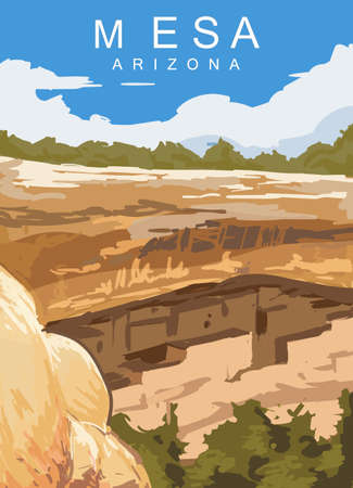 Mesa modern vector poster. Arizona landscape illustration. Travelのイラスト素材