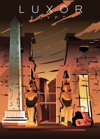 Luxor modern vector illustration. Luxor temple in Egypt.のイラスト素材