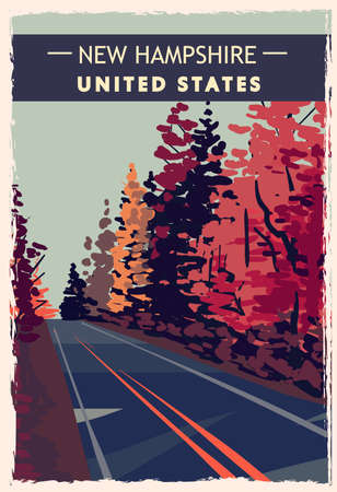 New Hampshire retro poster. USA New-Hampshire travel illustration. United States of America greeting card. vector illustration.のイラスト素材