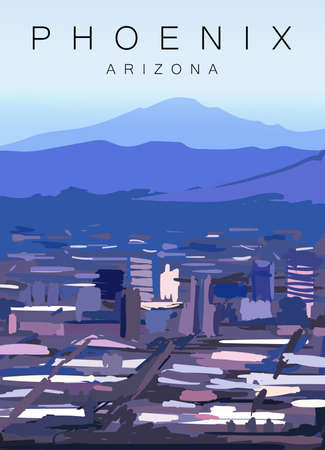 Phoenix modern vector illustration. Arizona Phoenix city landscape poster.のイラスト素材