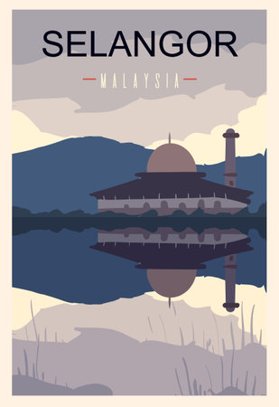 Selangor retro poster. Selangor travel illustration. States of Malaysia greeting card.のイラスト素材