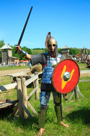 medieval knight in full armor の写真素材