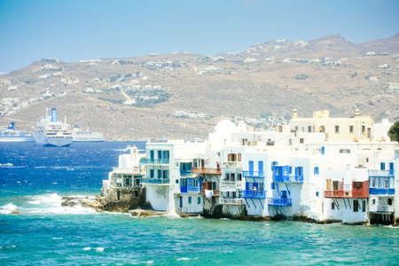 waterfront houses in  Mykonos island, Greeceのeditorial素材