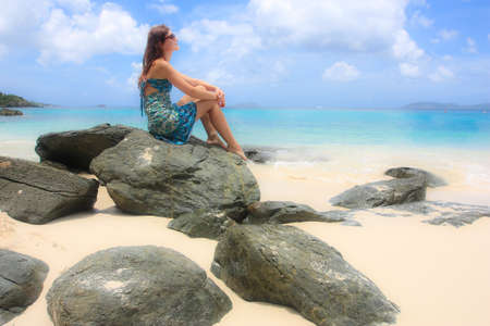 woman on a Caribbean beachの写真素材