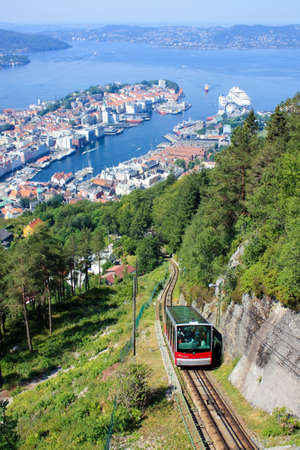 view of Bergen downtown, harbor and Byfjordenのeditorial素材