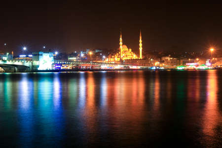 night istanbul, golden strait and mosqueのeditorial素材