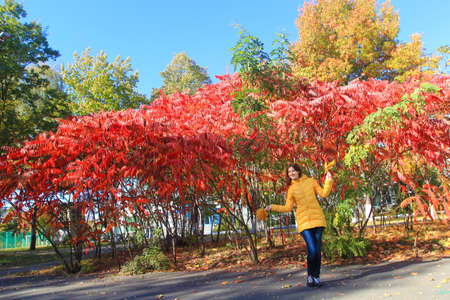 girl outdoor in autumnの写真素材