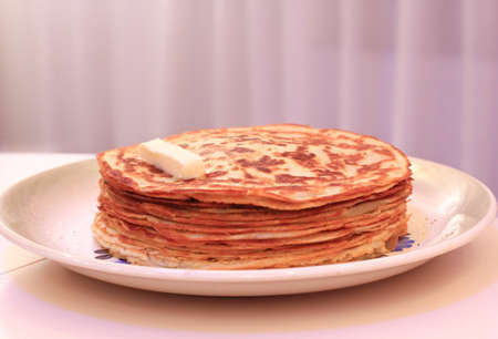 russian thin pancakes or blinisの写真素材