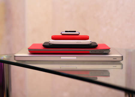modern devices in a stackの写真素材
