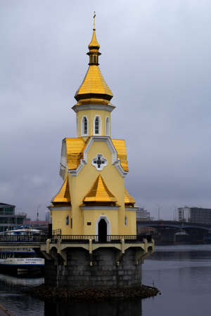 church on water in kiev, ukraineの写真素材