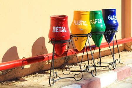 garbage separation bins and recyclingの写真素材