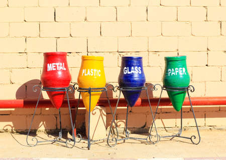 garbage separation bins and recyclingの写真素材