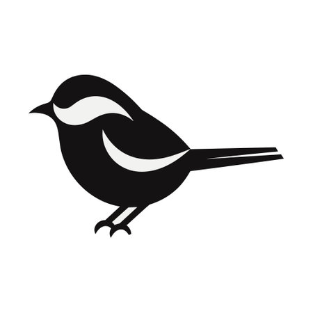 titmouse bird black silhouette isolated on white background, vector illustrationのイラスト素材