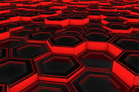 Abstract industrial background made of glowing hexagons, 3d render illustrationの写真素材