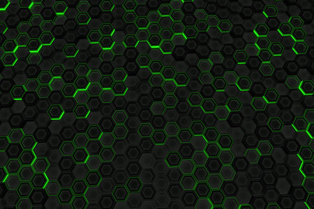 Abstract industrial background made of glowing hexagons, 3d render illustration