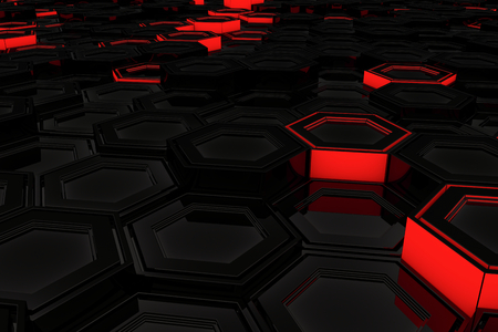 Abstract industrial background made of glowing hexagons, 3d render illustrationの写真素材