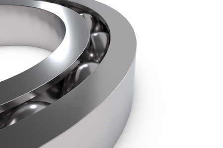 Metal ball bearing isolated on white, 3D render illustrationの写真素材