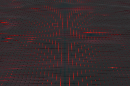 Wavy surface made of black cubes with glowing background, abstract background, 3d render illustrationの写真素材