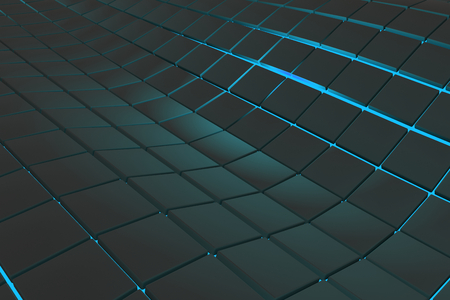Wavy surface made of black cubes with glowing background, abstract background, 3d render illustrationの写真素材