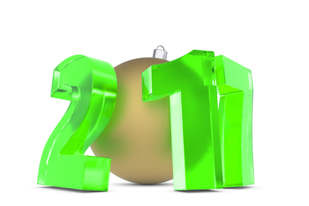 New 2017 year glass figures with gold decoration ball isolated on white background, 3D render illustrationの写真素材