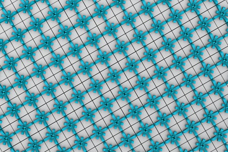 White gift boxes with ribbon bow isolated on white background, 3D render illustrationの写真素材