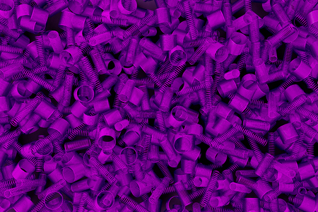 Pile of metal springs and coils of different radius, abstract industrial background, 3D render illustrationの写真素材