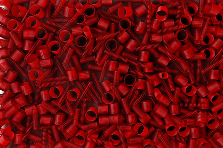 Pile of metal springs and coils of different radius, abstract industrial background, 3D render illustrationの写真素材