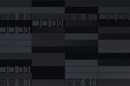Futuristic technological or industrial background made from metal grates and extruded elements....
