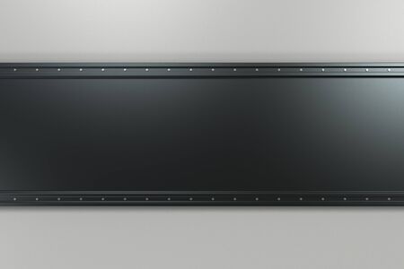 Abstract metal banner. Rectangular white plate on black and white background with rivets. 3D render illustrationの写真素材