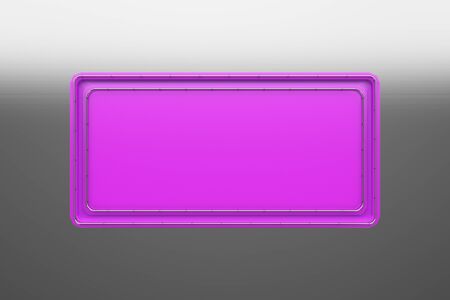 Abstract metal banner. Rectangular colored plate with corners from tubes on brushed metal background. 3D render illustrationの写真素材
